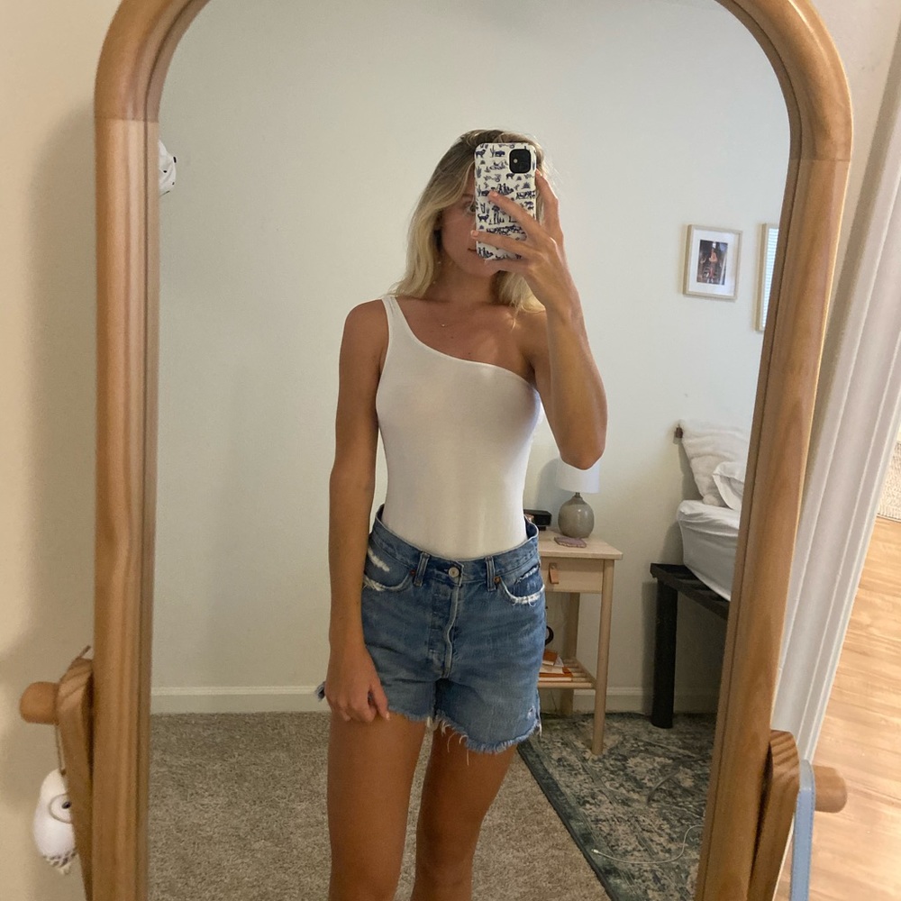 Aritzia White One Shoulder Bodysuit